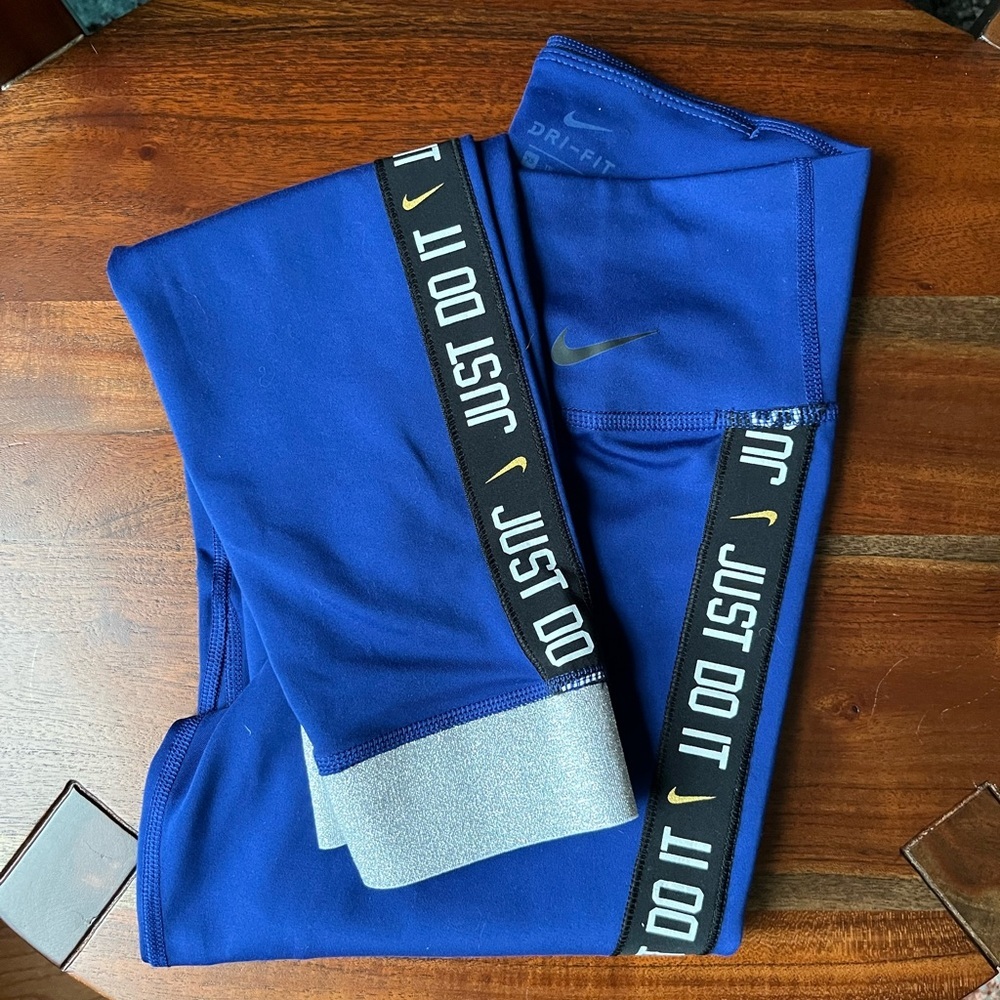 Nike Royal Blue Dri Fit Logo Glitter Leggings